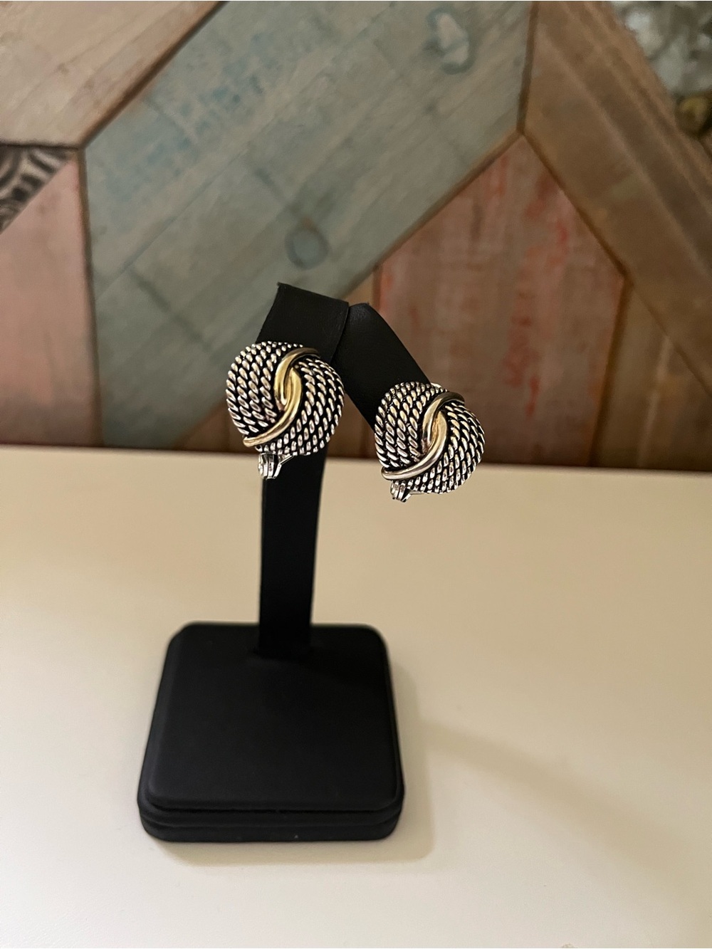 Two-Tone Knot Stud Earrings in Silver and Gold